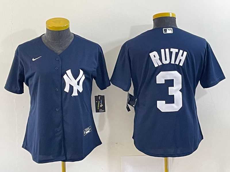 Womens New York Yankees #3 Babe Ruth Navy Blue Stitched Nike Cool Base Jersey